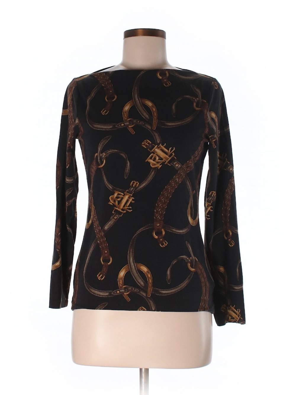 Ralph Lauren Black Long-Sleeve Chain Print Top